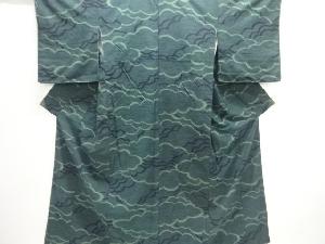 雲模様織出し手織り紬着物